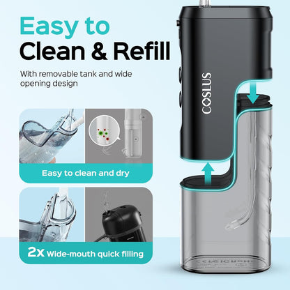 COSLUS T40 Mini Water Flosser for Travel, Portable Compact Design, Balck