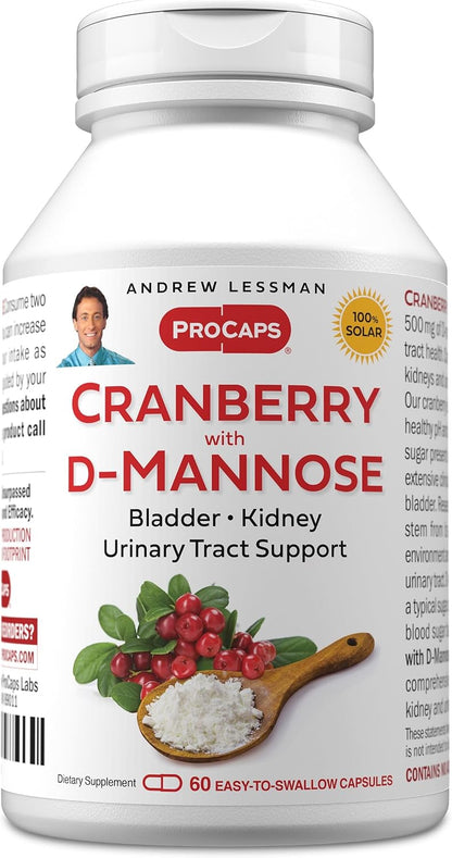 Andrew Lessman ProCaps Cranberry with D-Mannose 60 Capsules | Standardized cranberry, D-Mannose, Vitamin C & Magnesium. Urinary tract support without cranberry juice sugar or calories.
