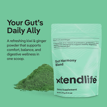 Xtendlife Gut Harmony Greens and Superfood for Digestive Health - Prebiotics, Probiotics, and Postbiotics for Bloating & Gut Support - 30 Servings (Pack of 1)