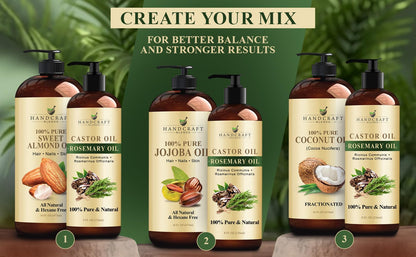 Handcraft Blends Castor Oil with Rosemary Oil for Hair Growth, Eyelashes, Eyebrows