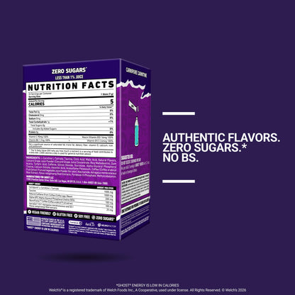 GHOST Sugar-Free Energy Drink Packets, Welch's Grape - 200mg of Natural Caffeine, Daily Vitamins & More, No Artificial Colors - Pre-Workout Energy Drink Mix - 24 On The Go Sticks