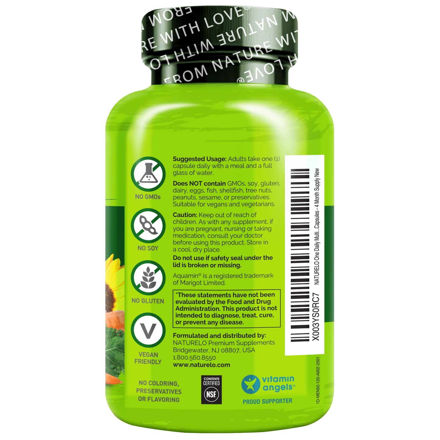 NATURELO Mens Multivitamins for Men 50+ - One Daily Multivitamin for Men with Vitamins, Minerals & Organic Whole Foods, Boost Energy & Health, Non-GMO, 60 Vegetarian Capsules