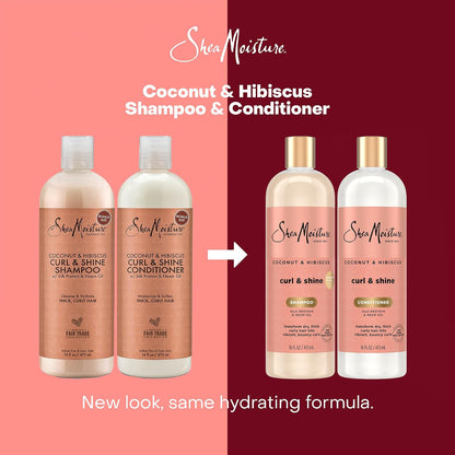 SheaMoisture Coconut & Hibiscus Curl & Shine Shampoo & Conditioner for Bouncy Curls, Frizz Control, 16 Oz Ea