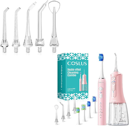 COSLUS Electric Toothbrush with Water Flosser Combo & Replacement Jet Tips