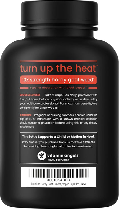 NutraChamps Horny Goat Weed, 1000mg Epimedium Energy Supplement, 10X Strength Icariin, Ginseng, Tribulus & Maca Pills for Women & Men, Enhanced Absorption with Black Pepper, 60 Vegan Capsules