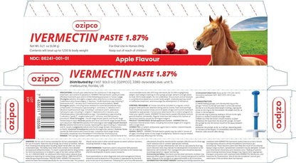 Ivermectin Horse Paste 1.87% | Apple Flavor – 6.08g Syringe for Equine Use Only Up to 1250 LB