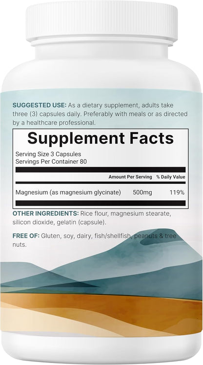 Micro Ingredients Magnesium Glycinate 500mg Per Serving, 240 Capsules | Potent Elemental Form, Chelated, High Absorption | Healthy Muscle, Bones, & Mood Support Supplement | Non-GMO