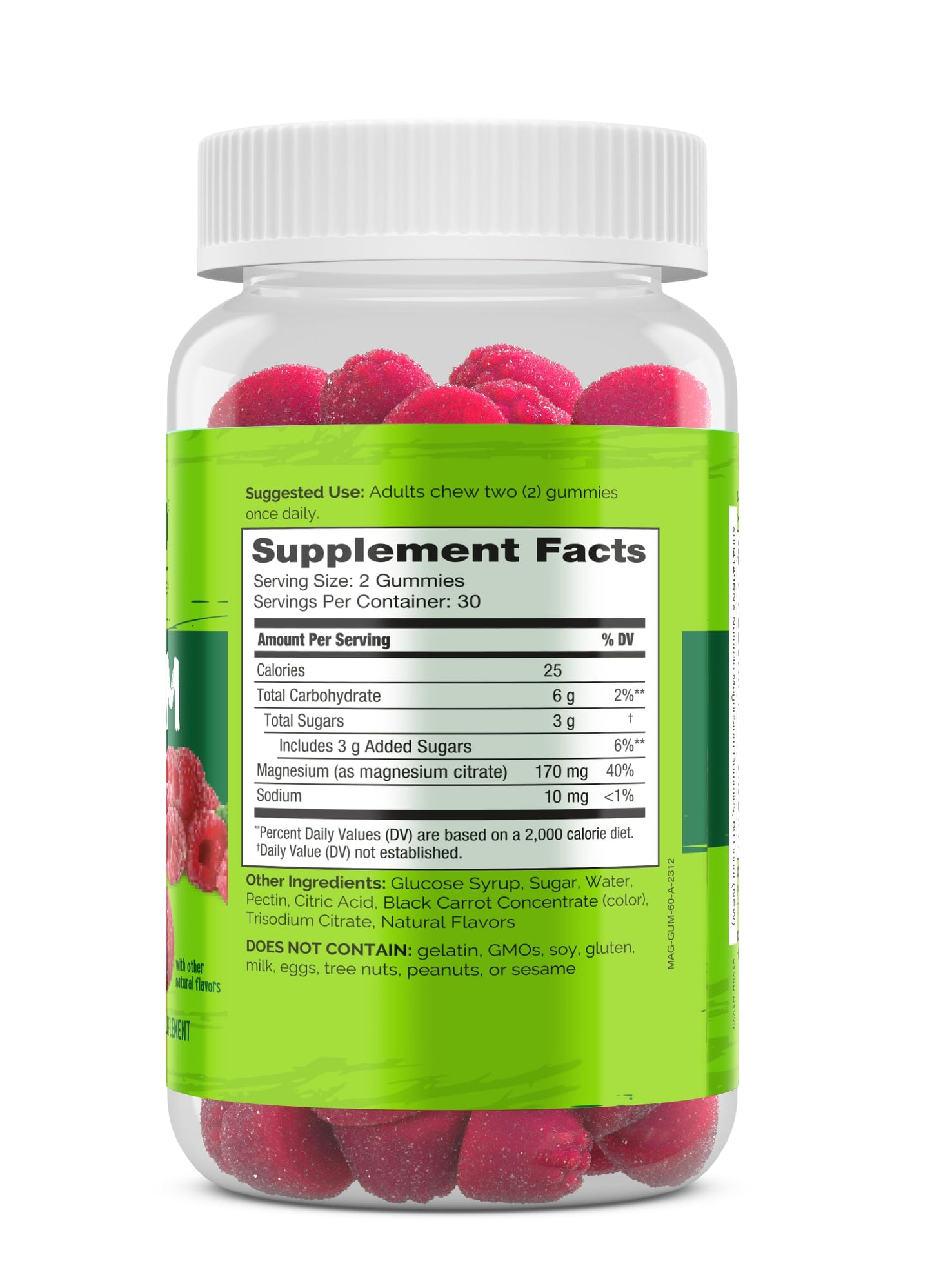 NATURELO Magnesium Citrate Gummies - for Calm & Relaxation Support, Natural Berry Magnesium Gummies, 60 Vegetarian Gummies