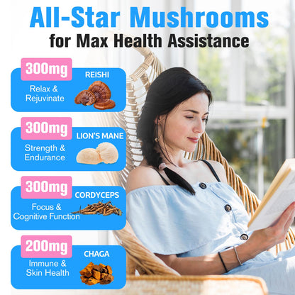 Mushroom Supplement 2600mg, 20-IN-1 Mushroom Complex - Lions Mane, Cordyceps