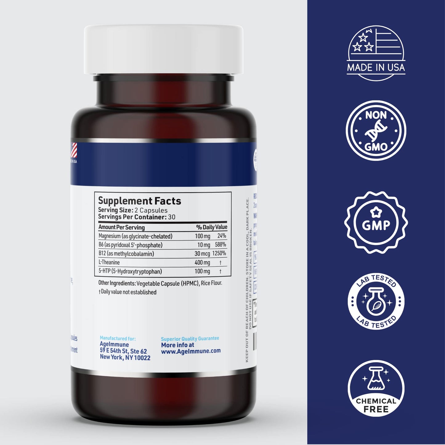 5-HTP 100mg with L-Theanine 400 mg Formula for Stress Relief and Relaxation Support for Teens and Adults with Vitamins B6 - B12 and Magnesium Bisglycinate - Doctor Formulated – without stearates.