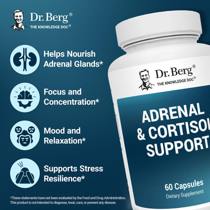 Dr. Berg Adrenal & Cortisol Capsules - Adrenal Supplement & Cortisol Manager - Mood, Focus, Relaxation and Stress Support - Adrenal Supplements with Ashwagandha Extracts - 60 Capsules