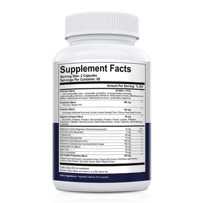 Migcopat Probiotic Prebiotic, Postbiotic & Digestive Enzymes for Digestive Health, 80 Billion CFU Probiotics Complete Gut Support with Berberine, Cinnamon, L-Glutamine, for Men & Women, 120 Capsules