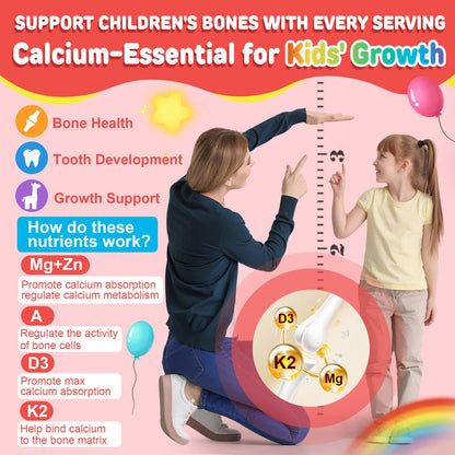 Kids Multivitamin Gummies + Calcium, Probiotics, Vitamin D3, C, Methylated B12 & Methylfolate, B6, A, K2, E, Zinc, Prebiotics for Children Ages 4+, Clean & Sugar Free, for Nutritional Support, 60 Cts