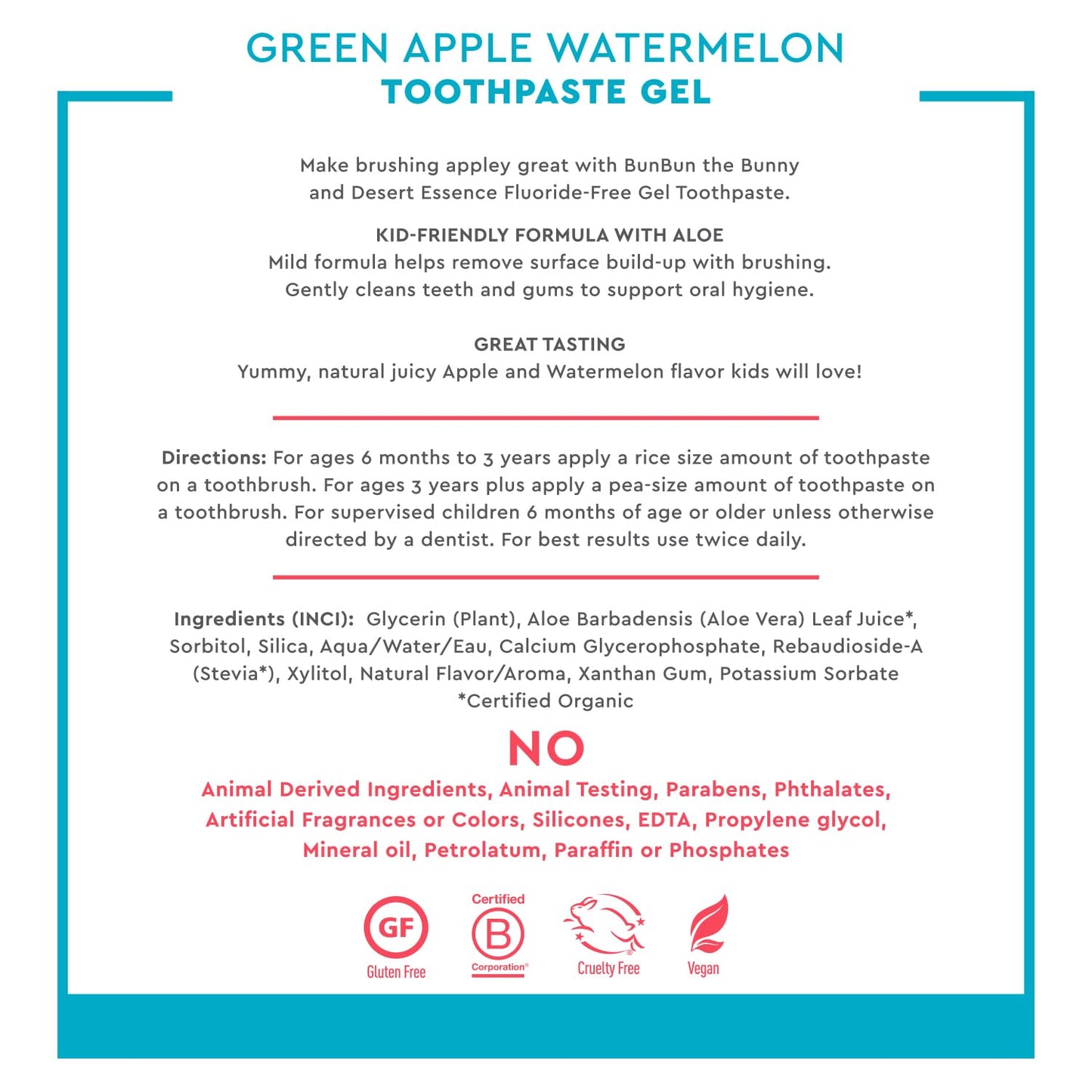 Desert Essence Green Apple Watermelon Toothpaste for Kids, 4.7 OZ