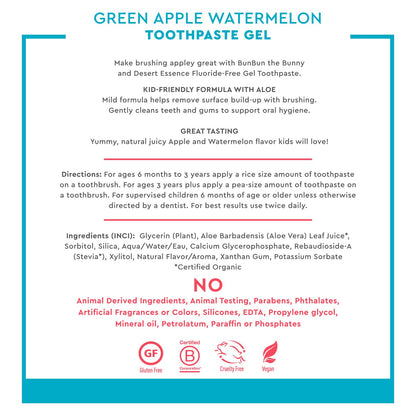 Desert Essence Green Apple Watermelon Toothpaste for Kids, 4.7 OZ