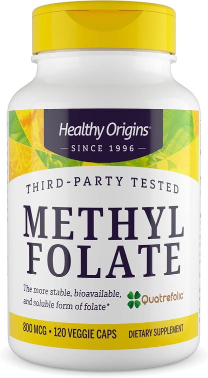 Healthy Origins Methyl Folate Quatrefolic 800 mcg, 120 Veggie Caps | Active Quatrefolic methylfolate B9 supports prenatal, brain & heart health. MTHFR-friendly form.