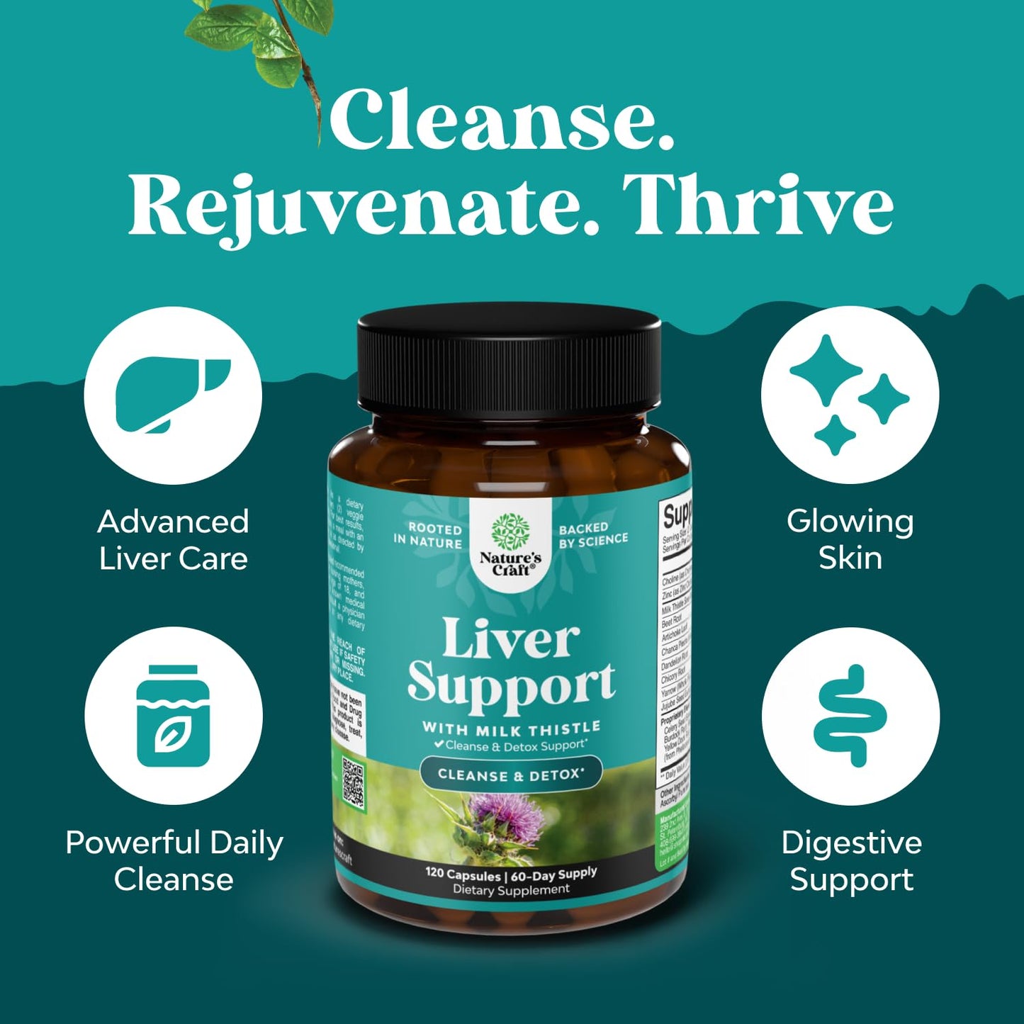 Liver Cleanse Detox & Repair - Milk Thistle Supplement for Digestion & Immunity Support - Ginger Root, Choline & Dandelion Root - Herbal Liver Support with Silymarin, Beetroot & Artichoke - 70 Count