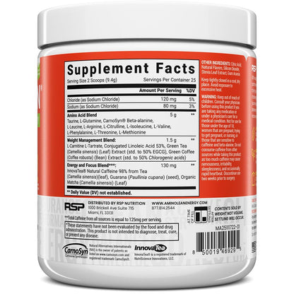 AminoLean Natural Pre Workout Powder & Amino Energy with Vegan BCAA + EAA | Jitter-Free Preworkout Energy from Green Tea + Amino Acids & Weight Management for Women & Men - Naturally Sweetened, Vegan