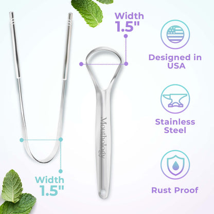 Mouthology Tongue Scraper Stainless Steel Metal Tongue Scraper for Tongue Cleaning