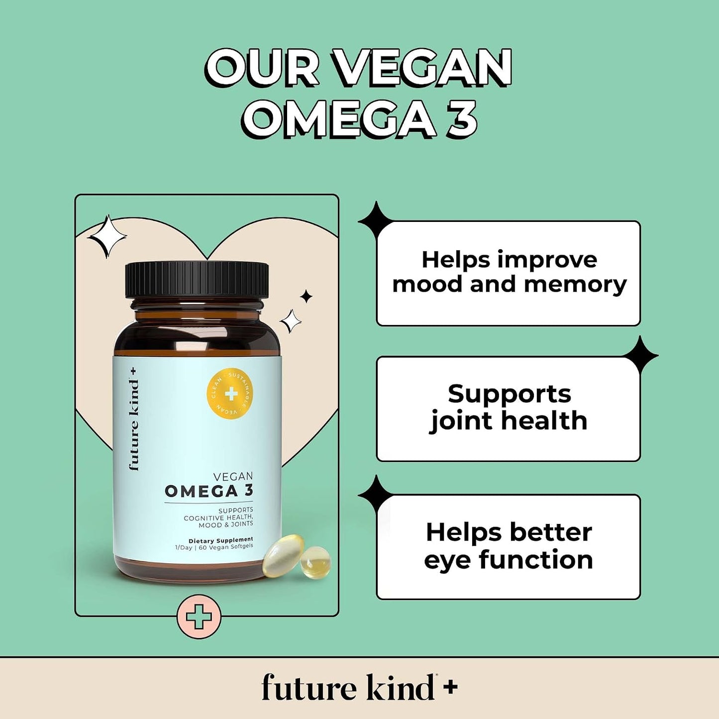 Future Kind - The Glow Getter Bundle - Vegan Collagen Booster Supplement - Vegan Vitamin D3 - Vegan Omega 3