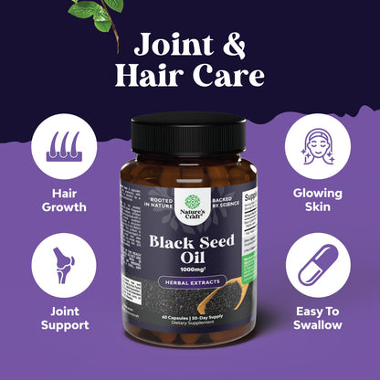 Vegan Black Seed Oil Capsules - Cold Pressed Nigella Sativa Black Cumin Seed Oil