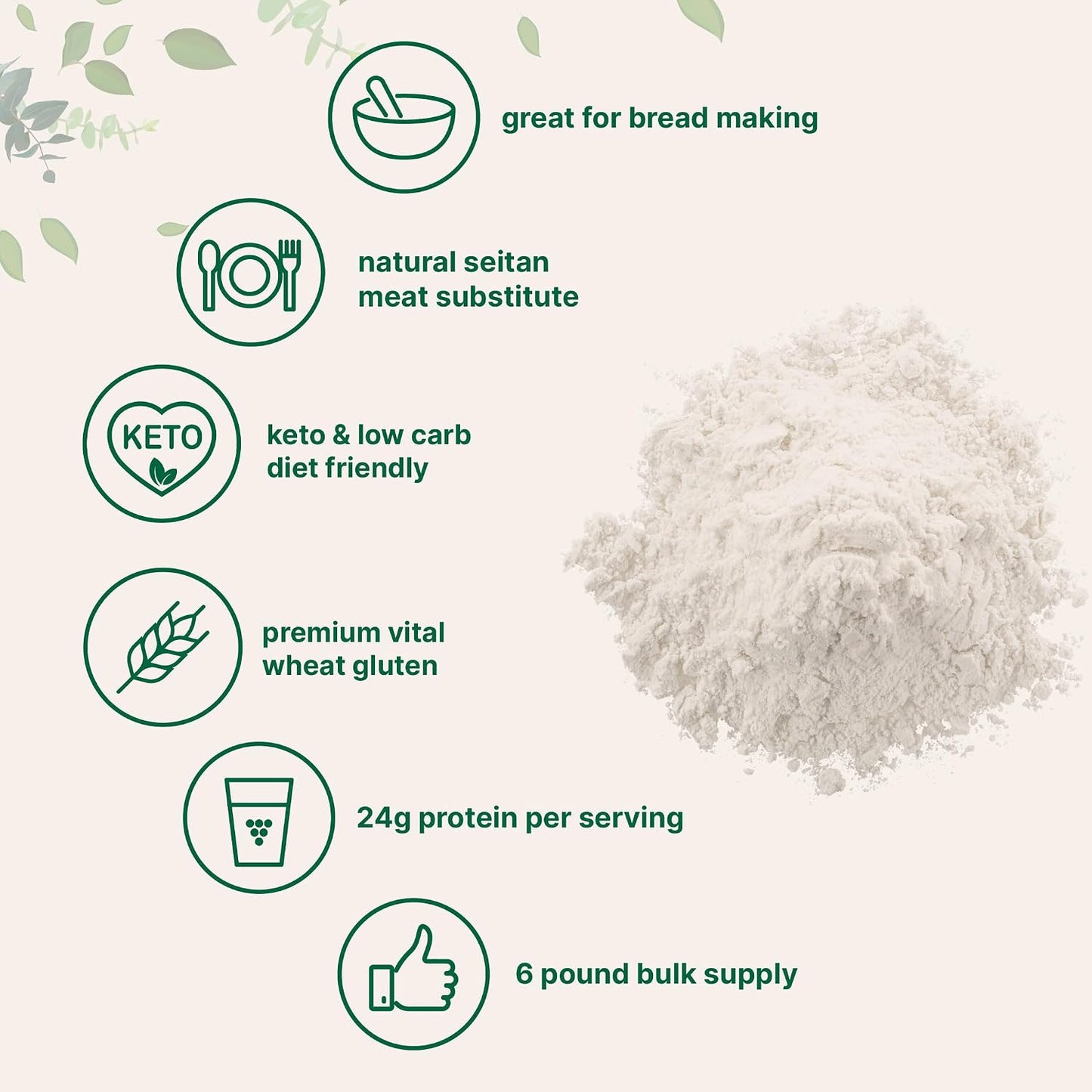 Premium Vital Wheat Gluten, 6lbs Powder | Great for Bread Making & Seitan | 24g High Protein Per Serving | Low Carb Baking Flour | Plant Based | Vegan & Keto Friendly | Non-GMO