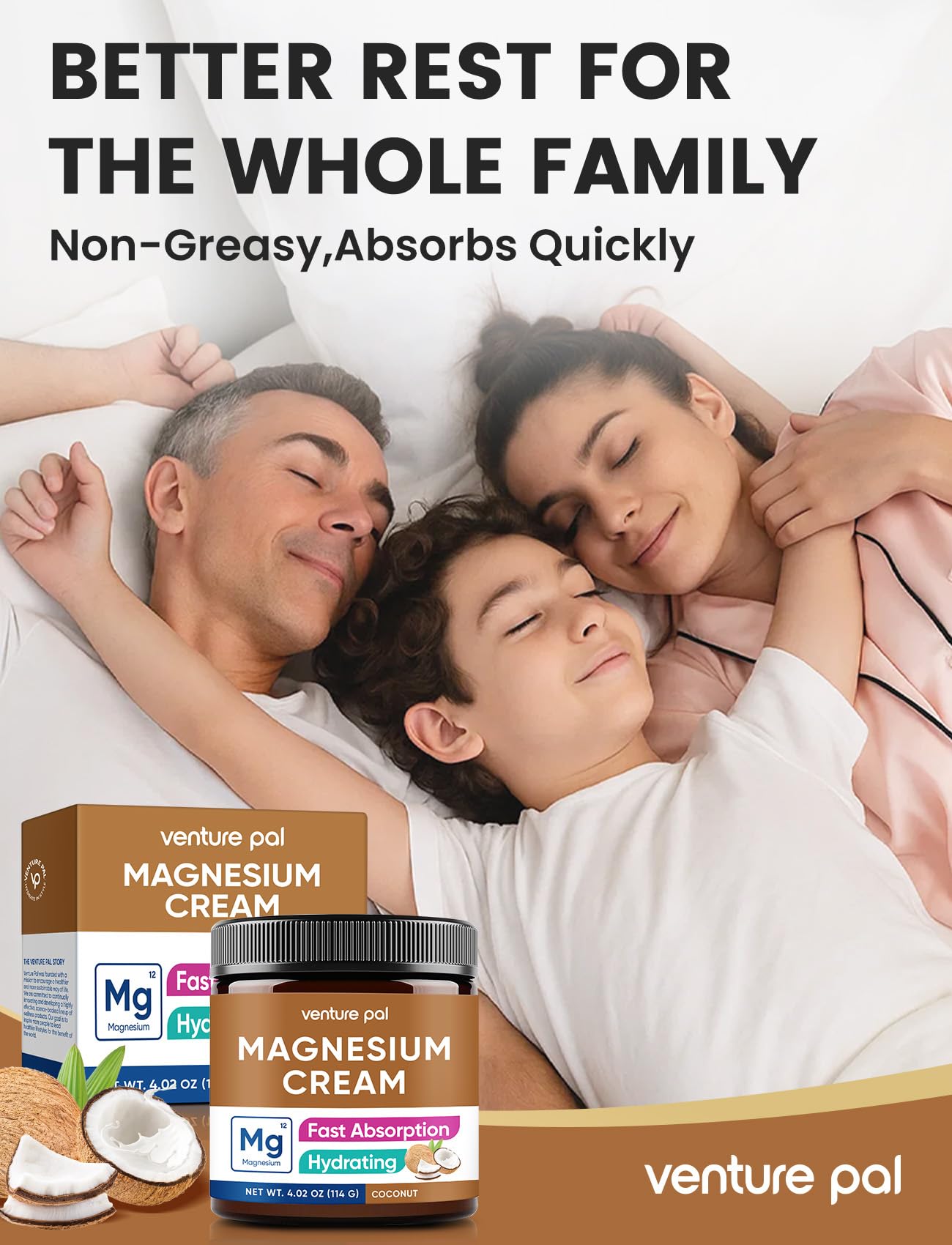 Venture Pal Topical Magnesium Cream, Highly Concentrated Magnesium Lotion | Fast-Absorbing Magnesium Moisturizing Cream with Coconut Oil, Shea Butter & Hyaluronic Acid; Suitable for Kids