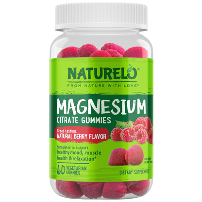 NATURELO Magnesium Citrate Gummies - for Calm & Relaxation Support, Natural Berry Magnesium Gummies, 60 Vegetarian Gummies