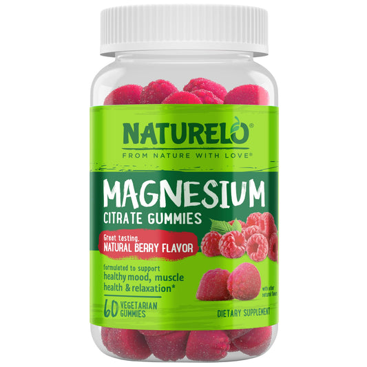 NATURELO Magnesium Citrate Gummies - for Calm & Relaxation Support, Natural Berry Magnesium Gummies, 60 Vegetarian Gummies