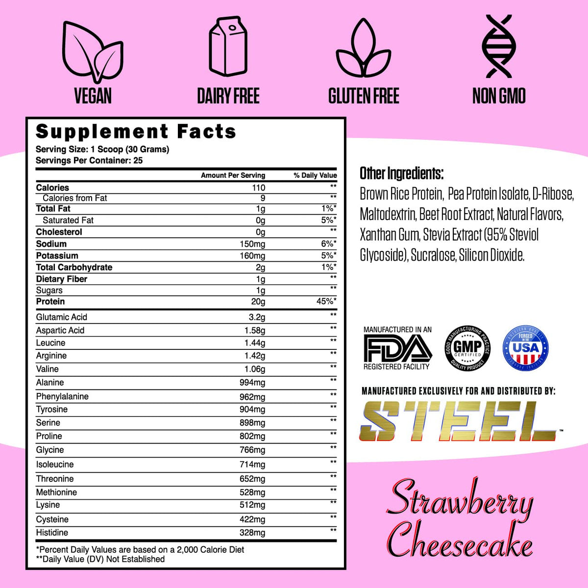 Steel Supplements Veg-PRO | Vegan Protein Powder, Strawberry Cheesecake | 25 Servings