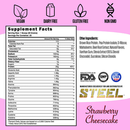 Steel Supplements Veg-PRO | Vegan Protein Powder, Strawberry Cheesecake | 25 Servings