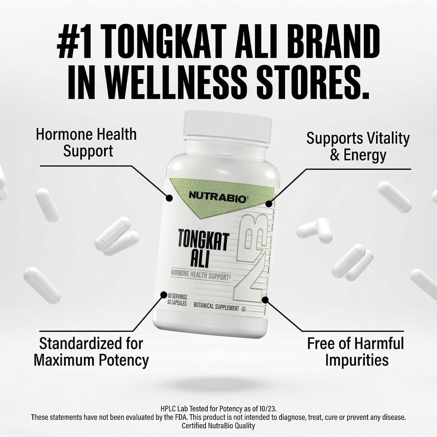 NutraBio Tongkat Ali Longjack 100 Supplement - Natural Support for Muscle Mass, Strength, Performance- Longjack Tongkat Ali for Men- 200mg per Capsule, 60 Servings