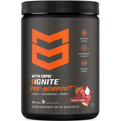 MTN OPS Ignite Pre-Workout, Blue Raspberry, Customizable Gym Energy