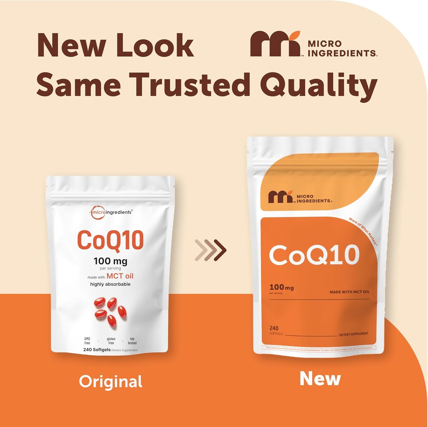 Micro Ingredients CoQ10 100 mg Per Serving, 240 Softgels | Coenzyme Q10 (Ubiquinone) Supplement | Made with MCT Oil | Non-GMO, Gluten Free