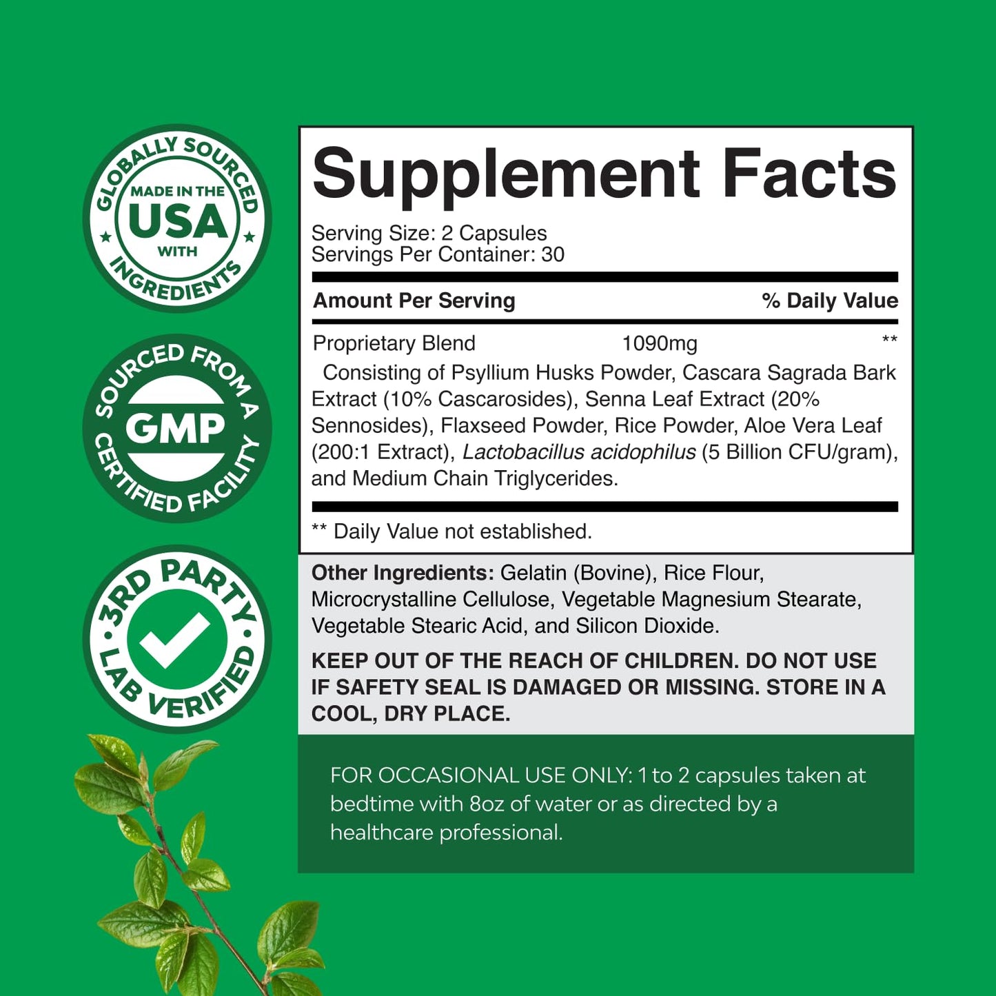 Herbal Laxative Capsules with Probiotics – Natural Laxatives for Constipation with Senna Leaf, Psyllium, Aloe Vera – Colon Cleanse for Women & Men - Detox for Gut Health & Weight Management – 60 Count