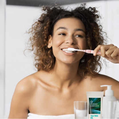Desert Essence Tea Tree Oil Toothpaste - Mint - 6.25 Ounce - Refreshing Taste - Deep Cleans Teeth & Gums - Helps Fight Plaque - Sea Salt - Pure Essential Oil - Baking Soda - Promotes Healthy Mouth