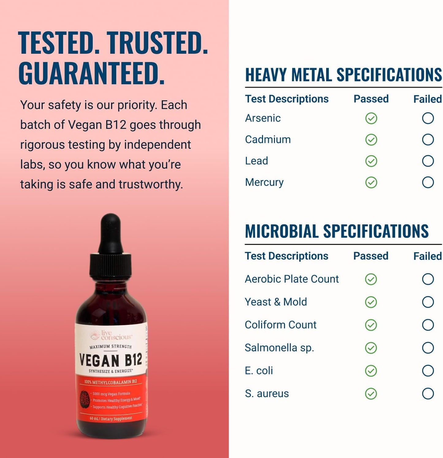 Live Conscious Vegan Vitamin B12 Sublingual Liquid Drops | Methylcobalamin Max Strength B12 5000mcg Formula | Vegan B 12 Vitamin Support Energy | Promote Memory & Aid Immune System | 60 Serving