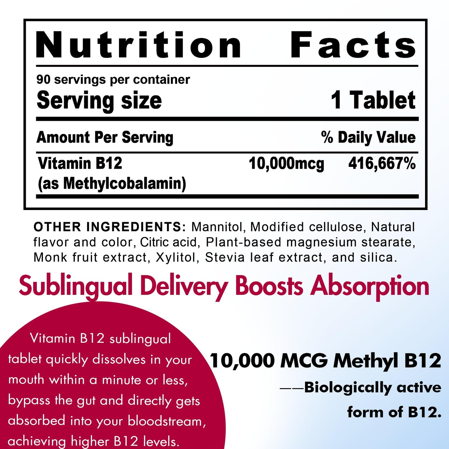 B12 Vitamins 10,000 mcg, Methylated Vitamin B12 Sublingual - Energy Boost, Focus, Metabolism & Brain Health Support, Immune System Support, Fast Dissolve, Natural Strawberry Flavor, 180 Servings