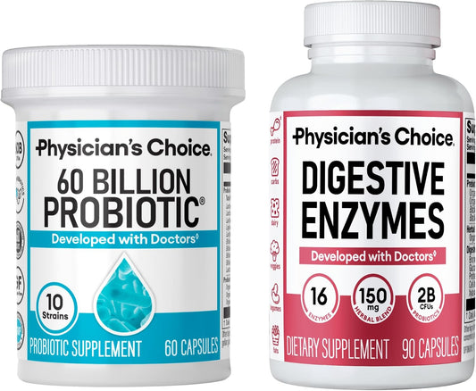 Physician's CHOICE - Optimal Gut Health Bundle: 60 Billion Probiotic 60ct + Digestive Enzymes 90ct for Digestive Comfort and Immune Support