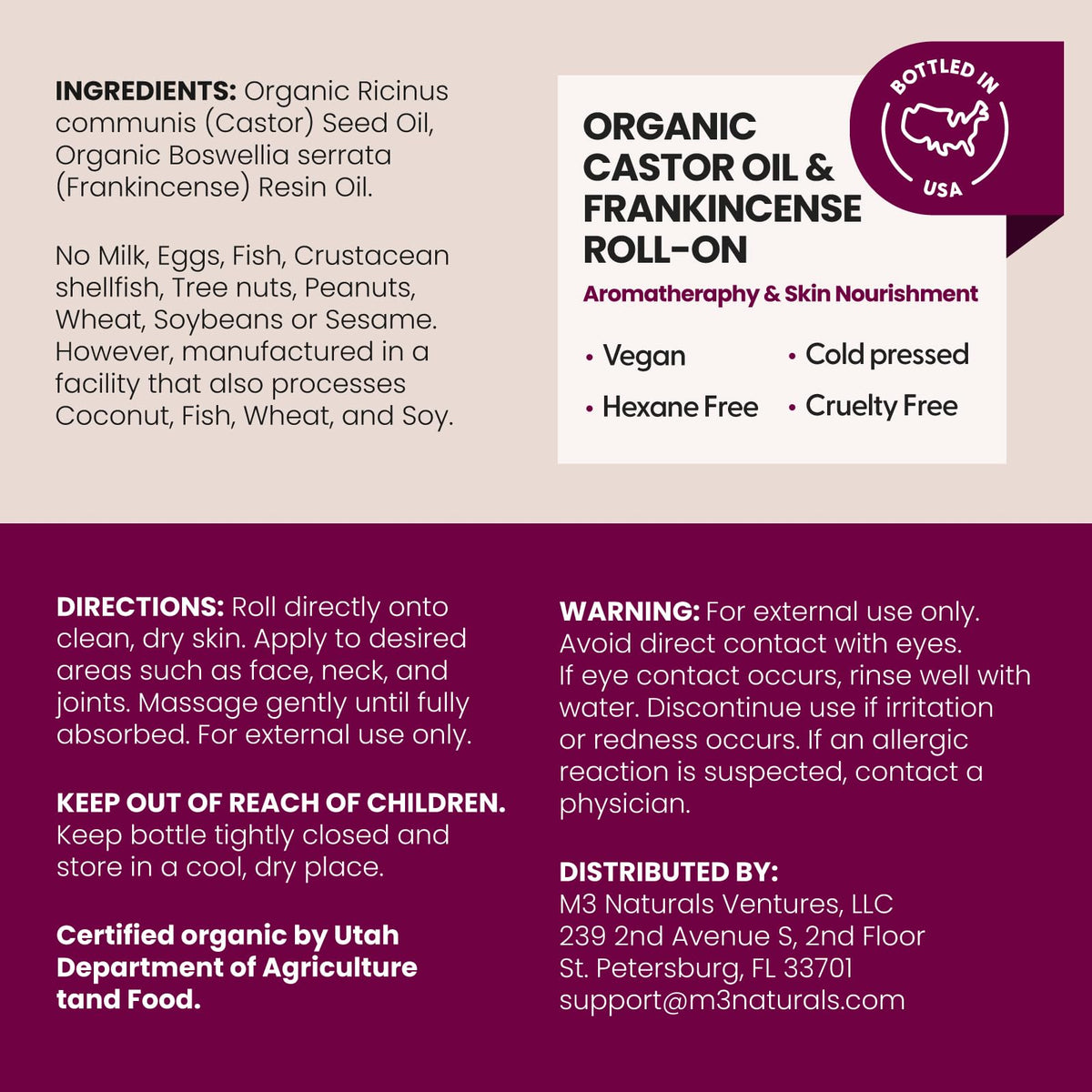 Organic Castor Oil Roll On - Extra Virgin, Unrefined & Hexane-free (3oz)