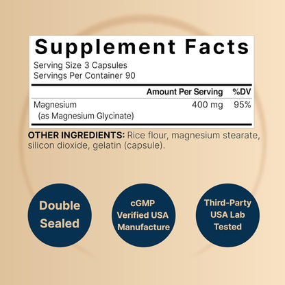 NatureBell Magnesium Glycinate 400mg Elemental, 270 Capsules | 100% Chelated for High Absorption | Supports Muscle, Bone & Heart Health | Non-GMO, Gluten-Free, Vegan