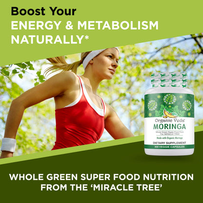 Organic Veda Moringa Leaf Capsules 1500mg, 300 Count - Pure Raw Moringa Oleifera