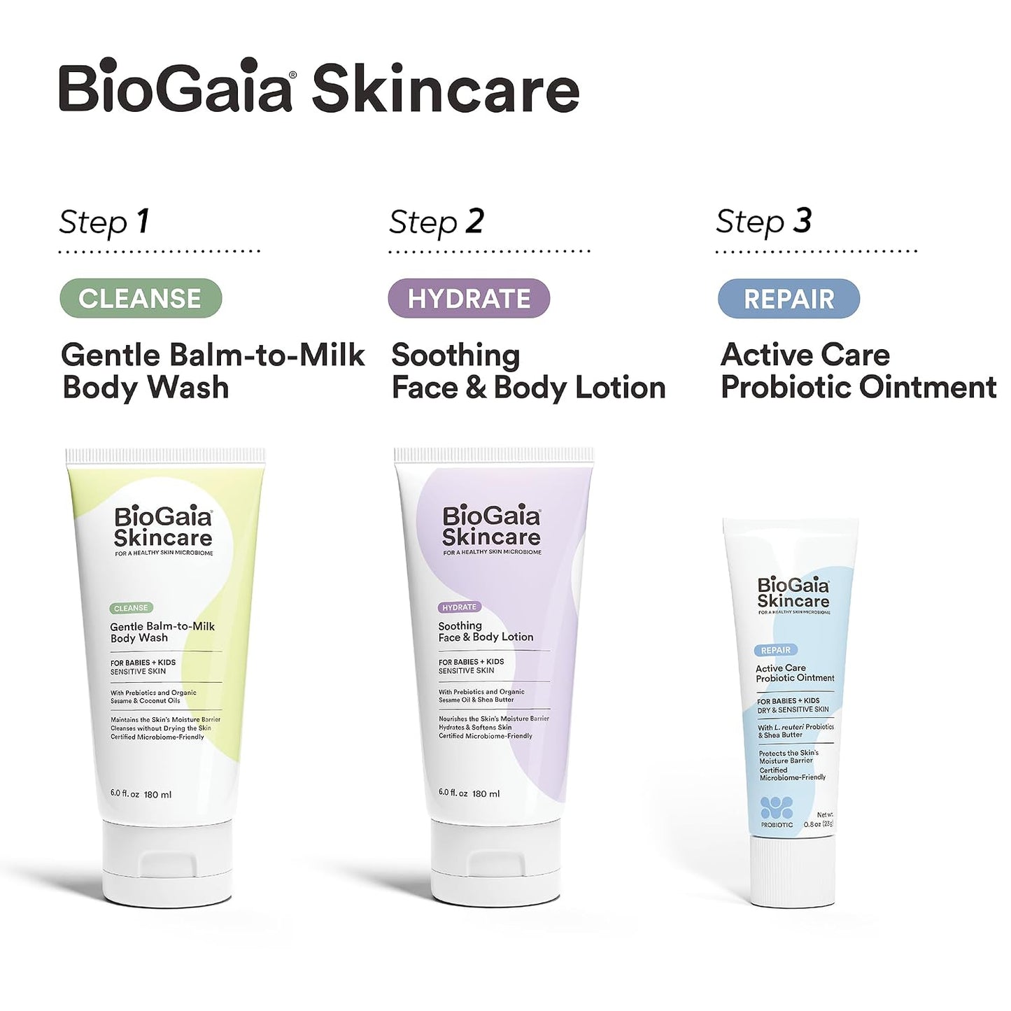 BioGaia Gentle Balm-to-Milk Body Wash | Scandinavian Baby & Kids Skincare | Oil-Based Cleanser | Fragrance & Essential Oil-Free | Supports a Healthy Skin Microbiome | Cold-Pressed, Organic Oils