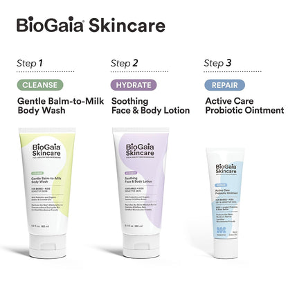 BioGaia Gentle Balm-to-Milk Body Wash | Scandinavian Baby & Kids Skincare | Oil-Based Cleanser | Fragrance & Essential Oil-Free | Supports a Healthy Skin Microbiome | Cold-Pressed, Organic Oils
