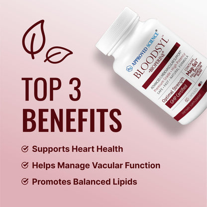 Approved Science Bloodsyl - Blood Pressure Support Supplement - Supports BP Levels Already Within Normal Range - Hawthorn Berry, Garlic, Magnesium and Hibiscus Pills - Vegan - 180 Capsules, 3 Months