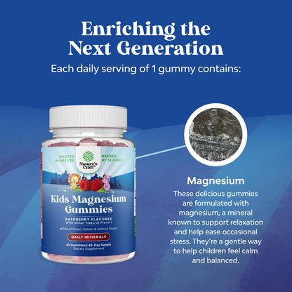 Kids Magnesium Gummies - Calm Relaxing Mg Citrate Supplement with Raspberry Flavor - Calm Magnesium Supplement for Nerve Health Muscles & Healthy Heart Support - Mag Citrate Gummies - 90 Count