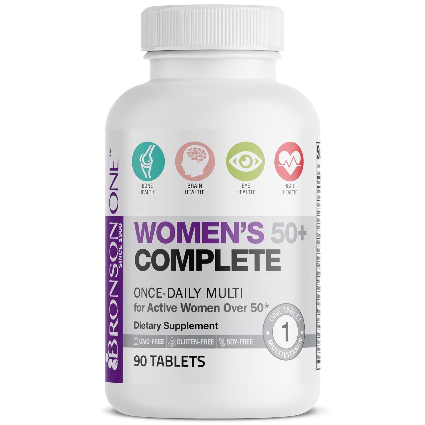 Bronson ONE Daily Women 50+ Complete Multivitamin Multimineral, 180 Tablets | Once-Daily, Targeted Nutrition For Active Women Over 50, Non-GMO, Gluten-Free, Soy-Free