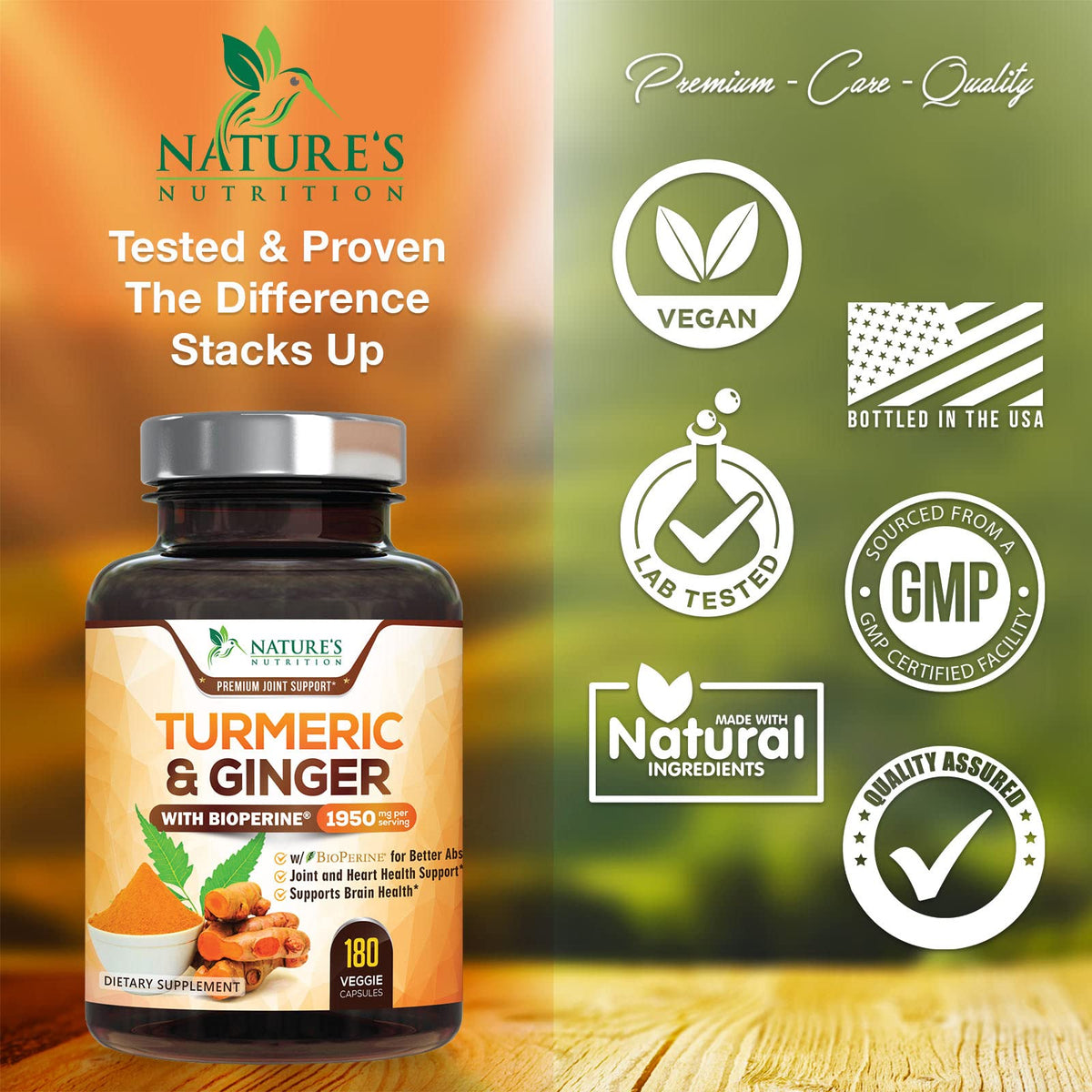 Turmeric Curcumin with BioPerine & Ginger 95% Standardized Curcuminoids 1950mg