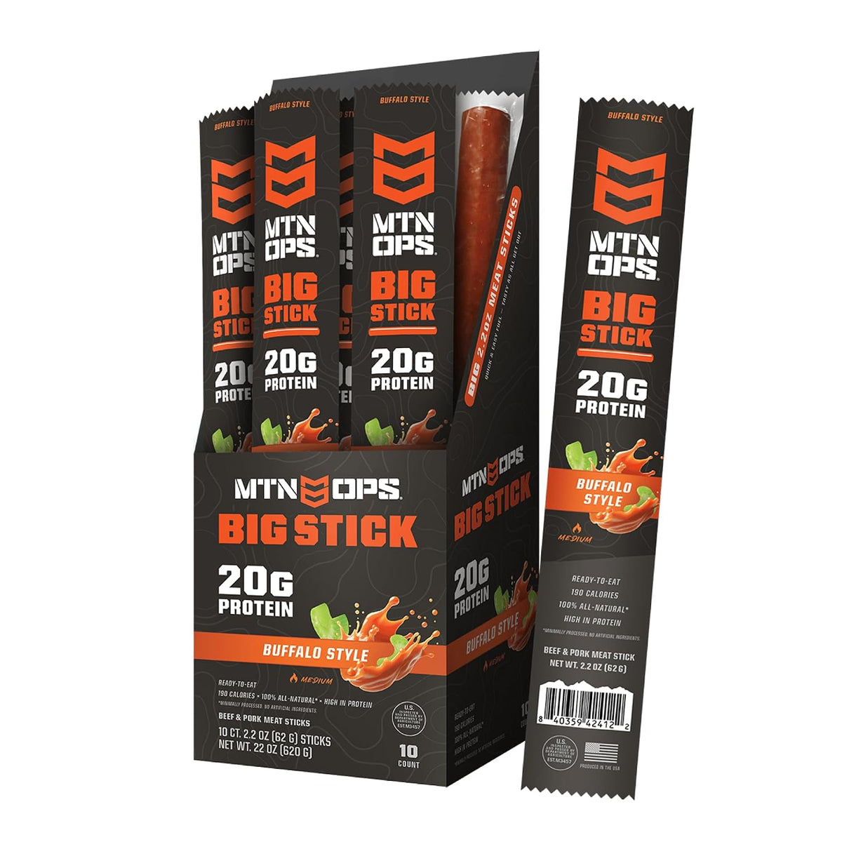 MTN OPS Big Stick High Protein Meat Sticks Buffalo Style & Peanut Butter Bliss Performance Bars Bundle