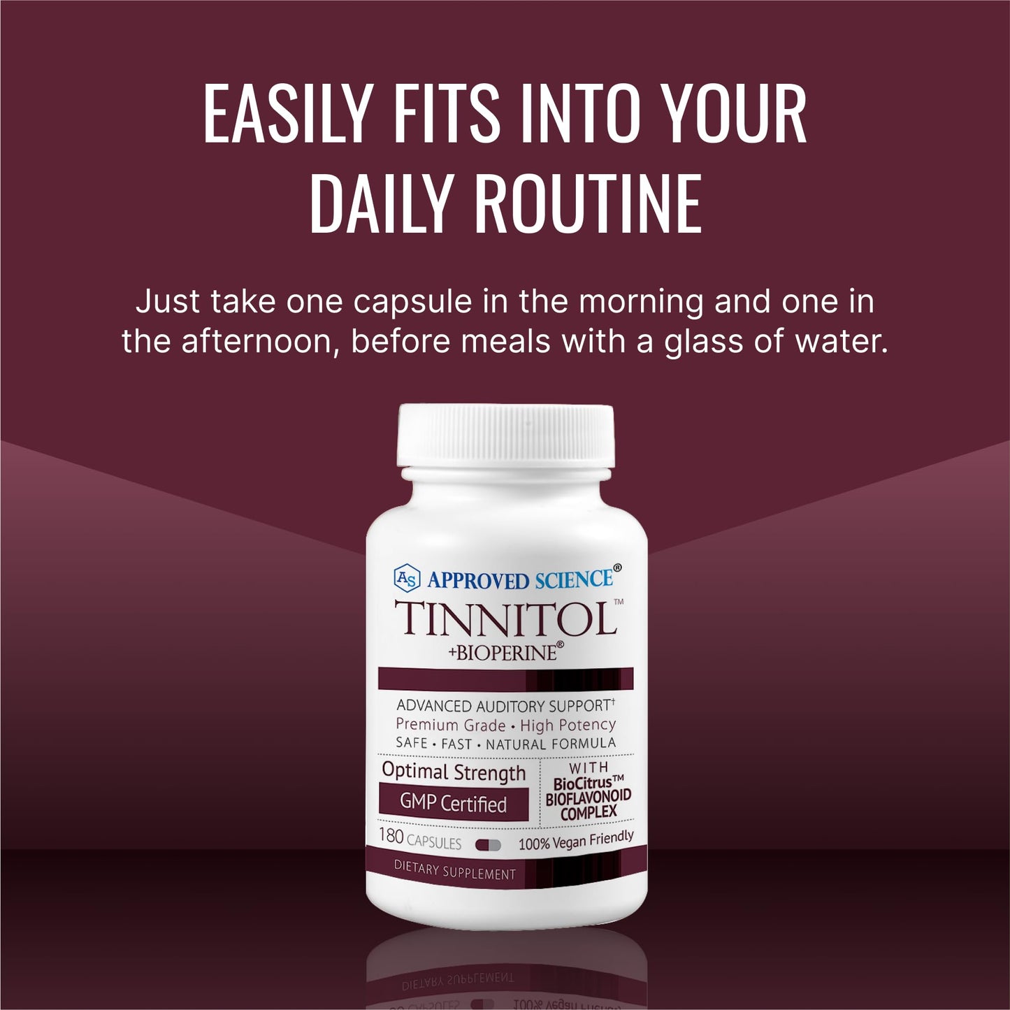 Approved Science Tinnitol - Tinnitus Support Supplement - Ease Ringing in The Ears - Boost Inner Ear Health - 60 Capsules - Made in The USA